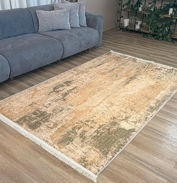 فرشینه مینیمال طرح پتینه کرم طوسی و طلایی کد Roll 21