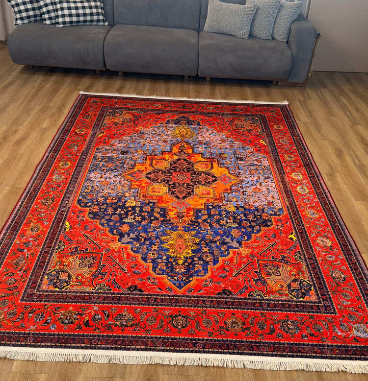 فرشینه سنتی طرح لچک ترنج رنگ قرمز آبی کد L 2565