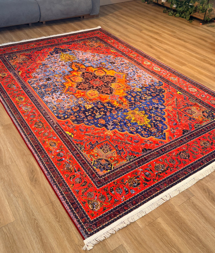 فرشینه سنتی طرح لچک ترنج رنگ قرمز آبی کد L 2565