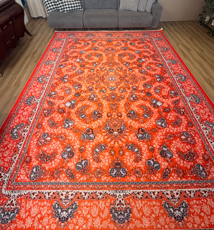 فرشینه سنتی طرح افشان رنگ نارنجی مرجانی کد L 2554