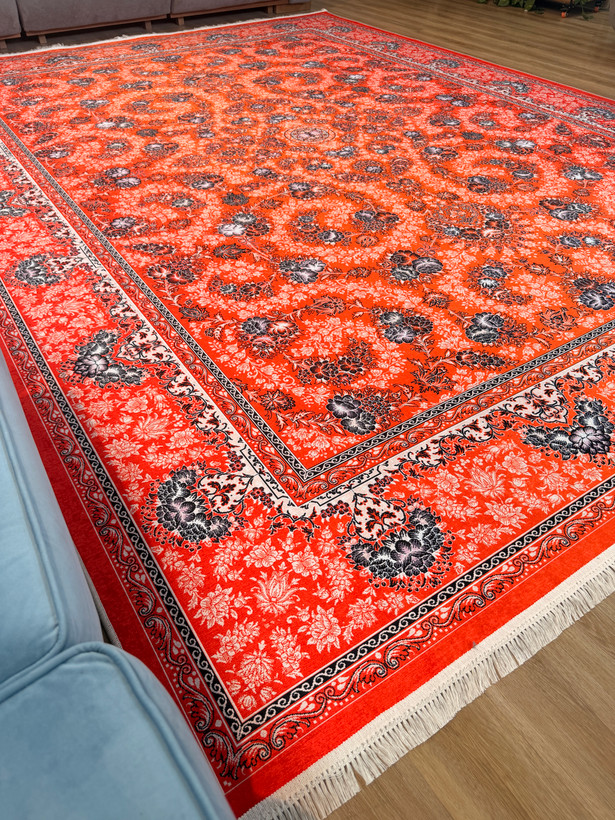 فرشینه سنتی طرح افشان رنگ نارنجی مرجانی کد L 2554