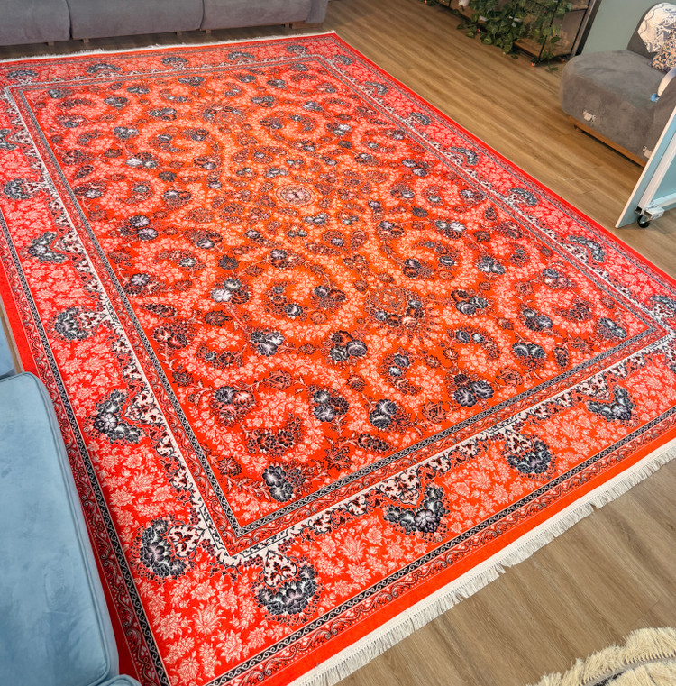 فرشینه سنتی طرح افشان رنگ نارنجی مرجانی کد L 2554