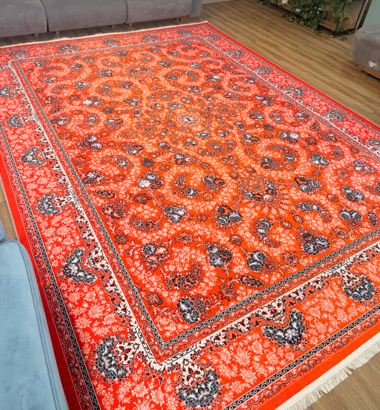 فرشینه سنتی طرح افشان رنگ نارنجی مرجانی کد L 2554