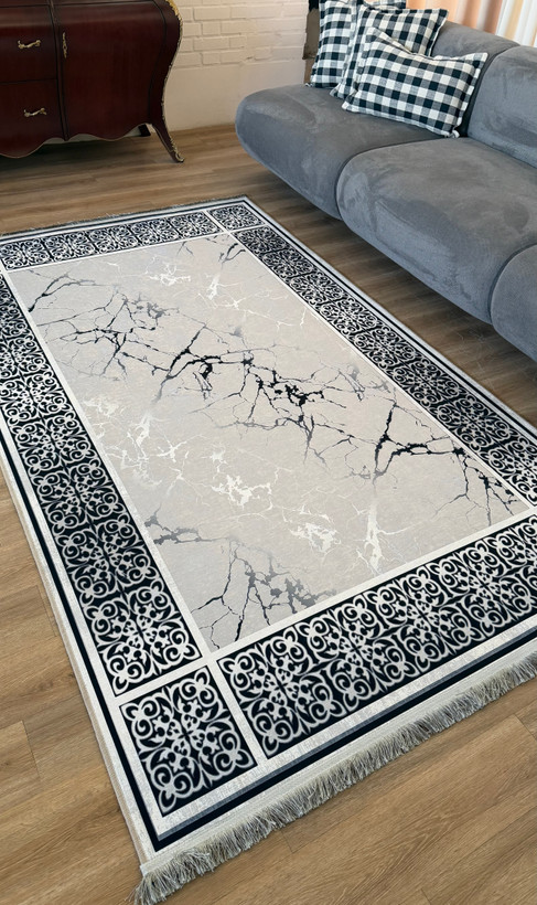 فرشینه مدرن طرح سنگ مرمر طوسی مشکی کد H 173