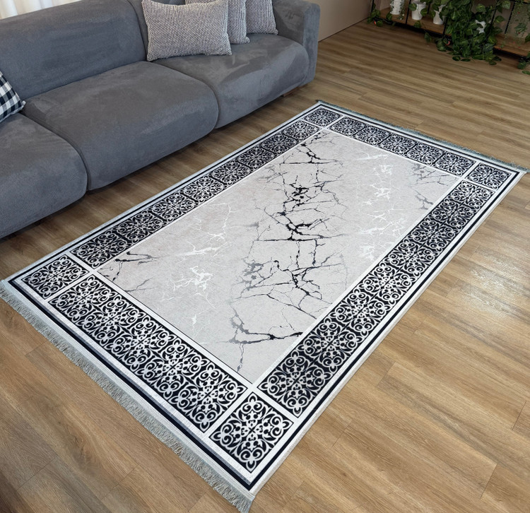 فرشینه مدرن طرح سنگ مرمر طوسی مشکی کد H 173