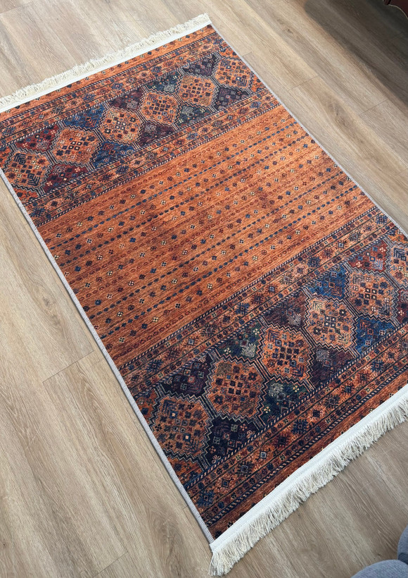 فرشینه سنتی رنگ مسی و آجری طرح گبه کد U 539