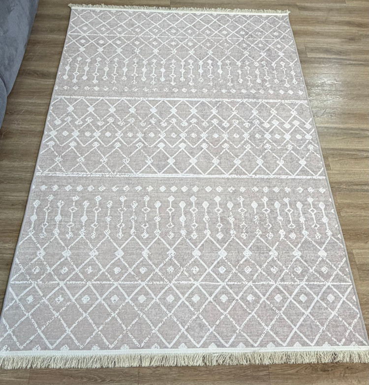 فرشینه مدرن و مینیمال طرح بوهو، کرم طوسی کد Roll 25
