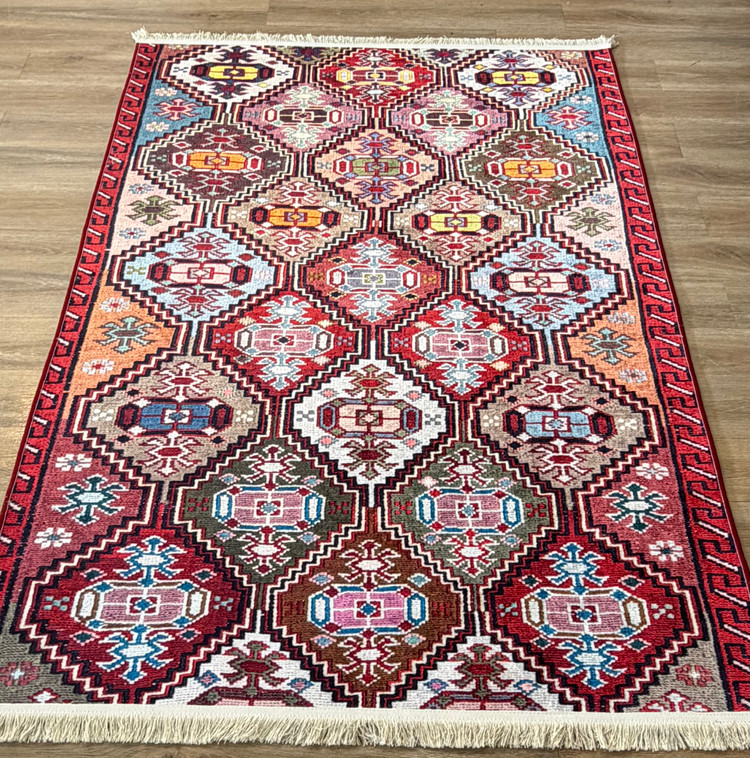 فرشینه سنتی طرح گلیم عشایری قرمز لاکی کد O 159