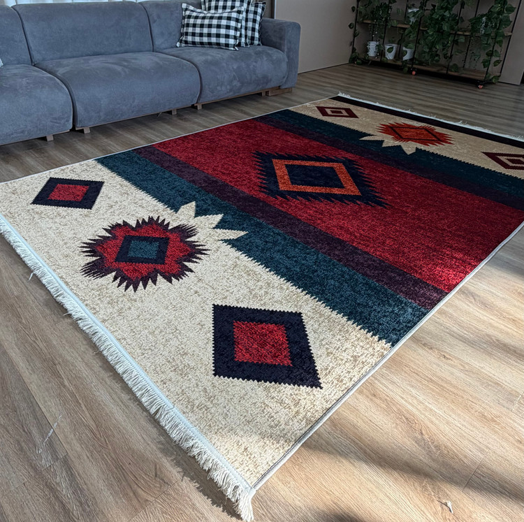 فرشینه طرح سنتی عشایری و گلیمی کد L 2593